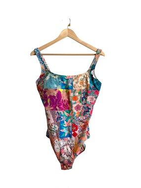 Johnny Was Barcelona One Piece Swimsuit Patchwork Floral Print 1X Plus Size